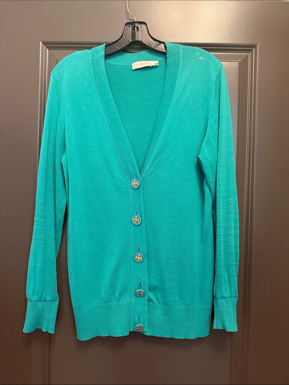 Tory Burch Teal V-Neck Button Cardigan Cotton